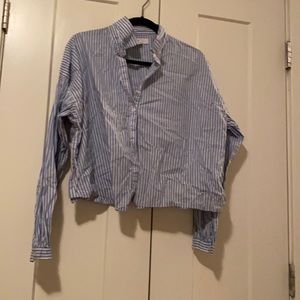 Blue and white stripped button down croptop